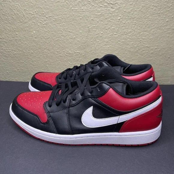 Nike Air Jordan 1 Low Men's Size 12 Shoes Black Gym Red White New 553558-066 nby - Picture 3 of 10